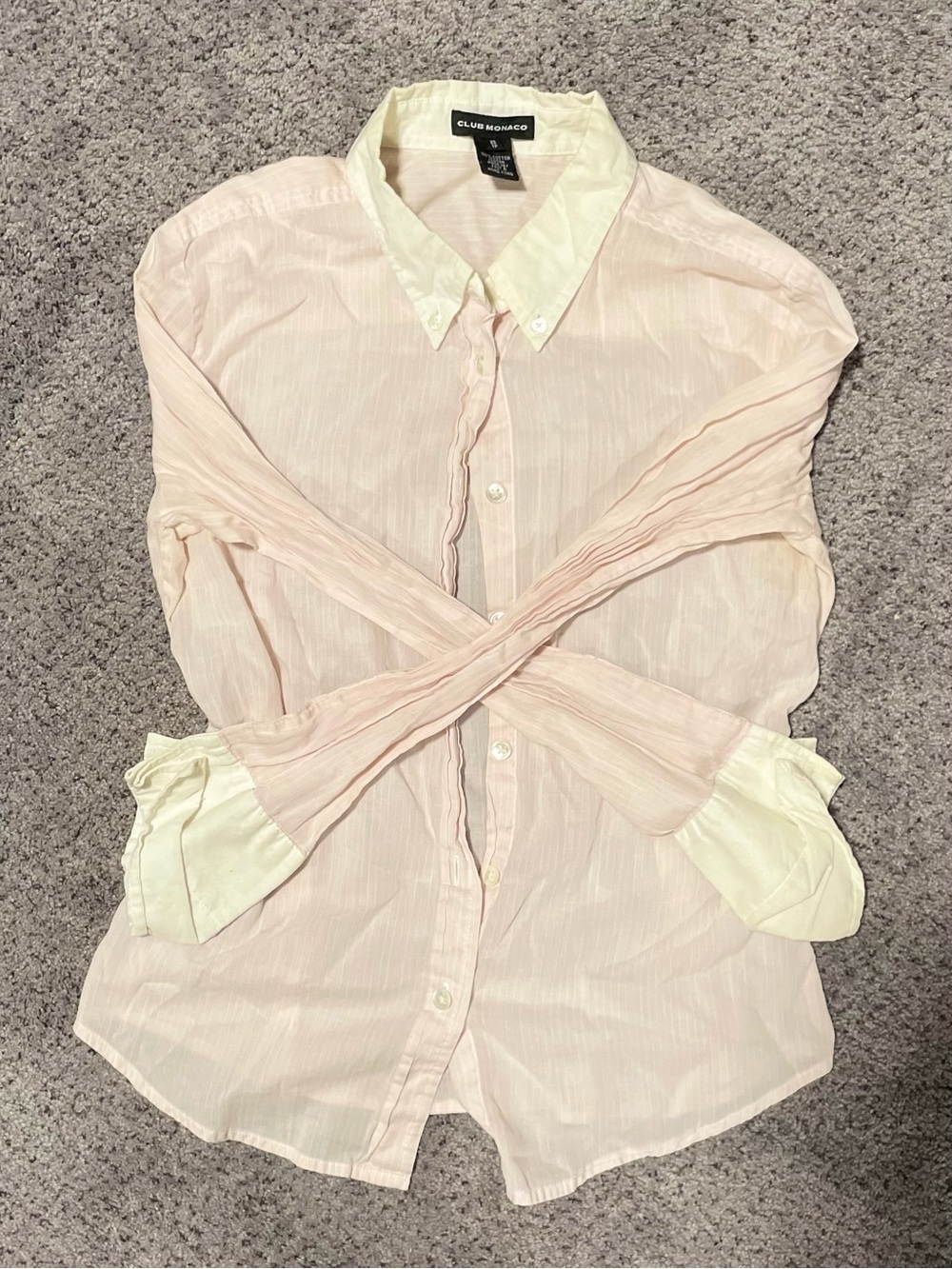 Club Monaco Y2K Sheer Blush Pink Contrast Collar Shirt